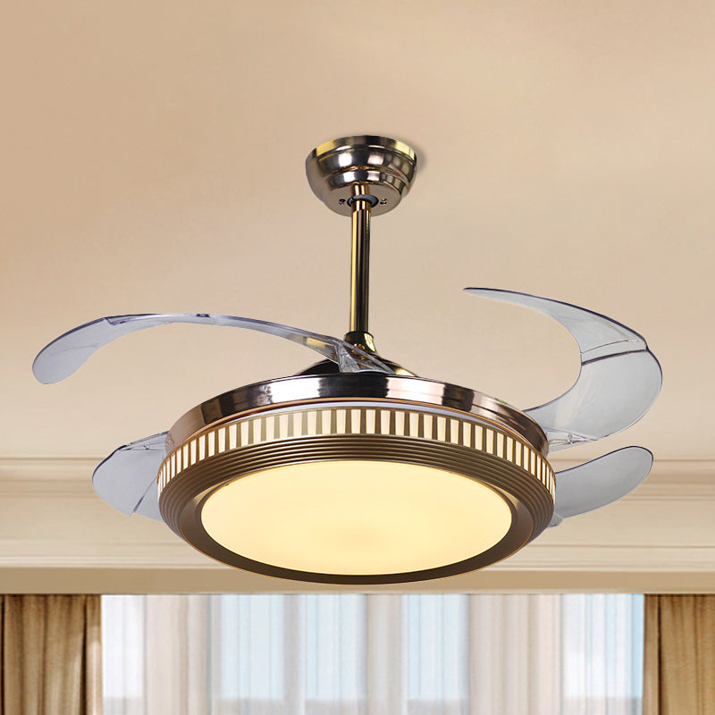 Circular Ceiling Fan Lighting Modernist Metallic LED Silver Semi Flush Mount with 4 Clear Blades, 16.5