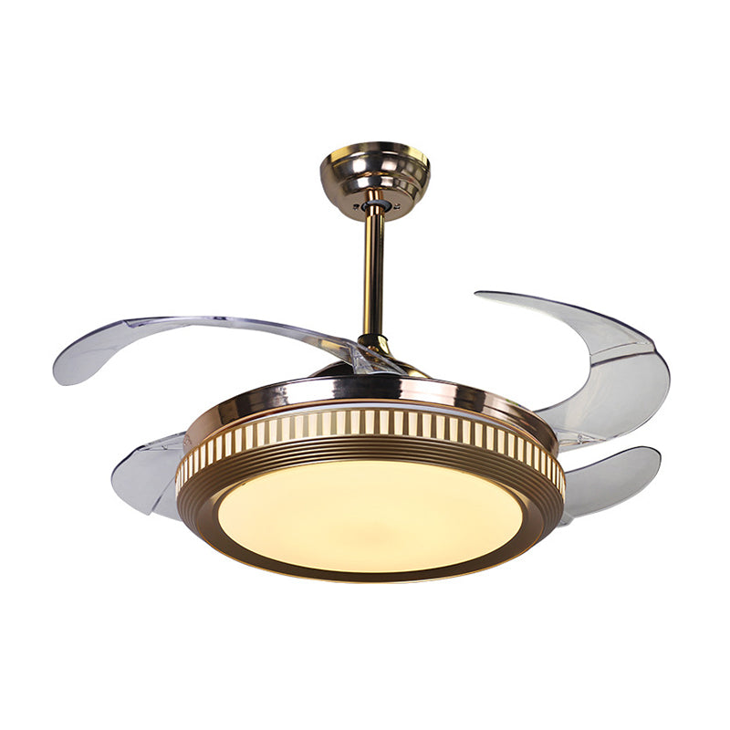 Circular Ceiling Fan Lighting Modernist Metallic LED Silver Semi Flush Mount with 4 Clear Blades, 16.5