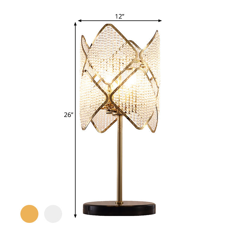 Clear Crystal Beads Gold/Chrome Table Light Rhombus 1 Head Contemporary Night Stand Lamp for Sleeping Room Clearhalo 'Lamps' 'Table Lamps' Lighting' 1451823