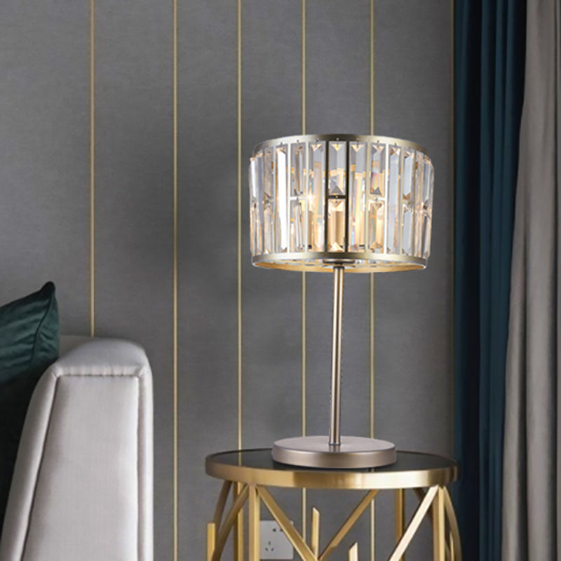 Gold/Black 1 Bulb Nightstand Lamp Modern Crystal Blocks Embedded Cylinder Table Light for Drawing Room Gold Clearhalo 'Lamps' 'Table Lamps' Lighting' 1451849