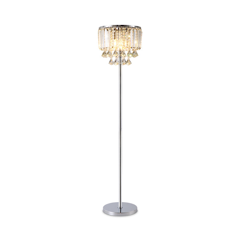 1 Head Circular Floor Reading Lamp Contemporary Chrome Crystal Draping Standing Light for Great Room Clearhalo 'Floor Lamps' 'Lamps' Lighting' 1451863