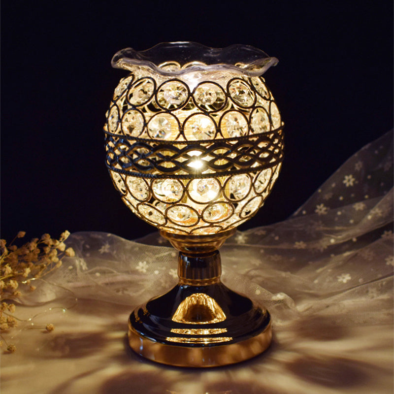 Cylinder/Round/Square Night Table Light Modernism Crystal Encrusted Single Bulb Gold Nightstand Lamp Gold Round Clearhalo 'Lamps' 'Table Lamps' Lighting' 1451865