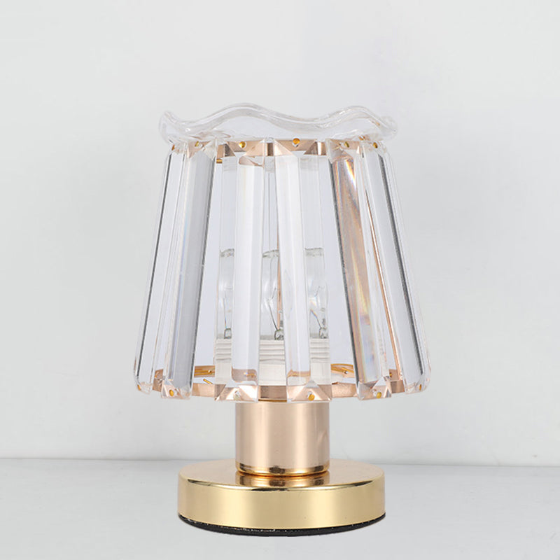 Beveled Crystal Prisms Tapered Desk Light Minimalist 1 Light Reading Lamp in Gold Gold Clearhalo 'Lamps' 'Table Lamps' Lighting' 1451883