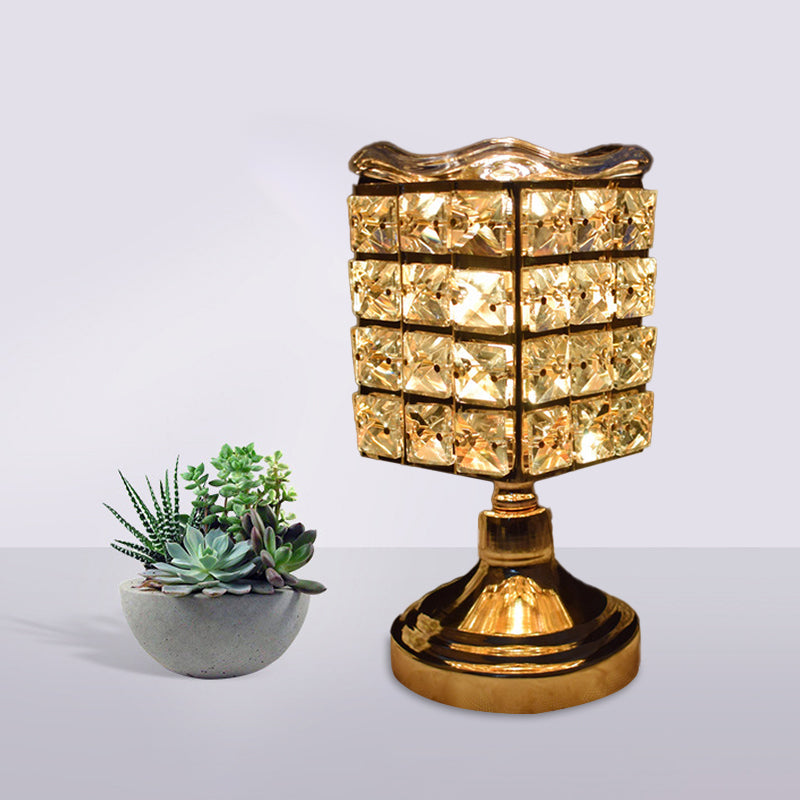 Cuboid/Globe/Crown Desk Light Contemporary Crystal Embedded Single Bedroom Night Table Lamp in Gold Gold C Clearhalo 'Lamps' 'Table Lamps' Lighting' 1451910