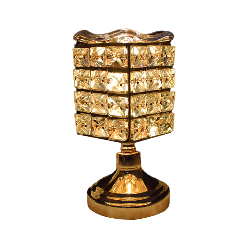 Cuboid/Globe/Crown Desk Light Contemporary Crystal Embedded Single Bedroom Night Table Lamp in Gold Clearhalo 'Lamps' 'Table Lamps' Lighting' 1451913