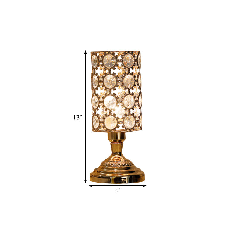 Modernism 1 Bulb Table Light with Crystal-Encrusted Shade Gold Tapered/Cylinder Reading Lamp Clearhalo 'Lamps' 'Table Lamps' Lighting' 1451918