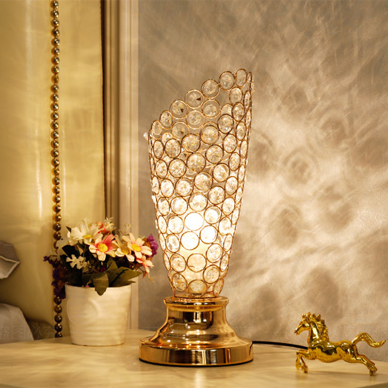 Modernism 1 Bulb Table Light with Crystal-Encrusted Shade Gold Tapered/Cylinder Reading Lamp Gold A Clearhalo 'Lamps' 'Table Lamps' Lighting' 1451919