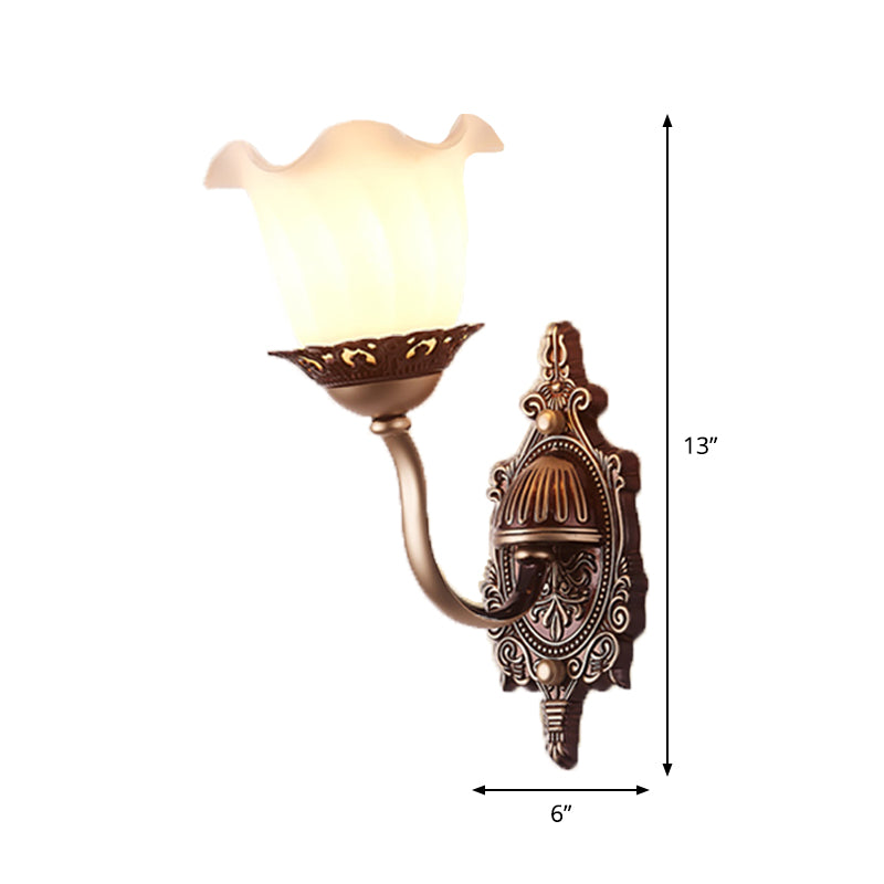 Rustic Style Blossom Wall Lamp 1/2-Head Opaline Glass Wall Mount Lighting in Brown for Living Room Clearhalo 'Wall Lamps & Sconces' 'Wall Lights' Lighting' 1452454