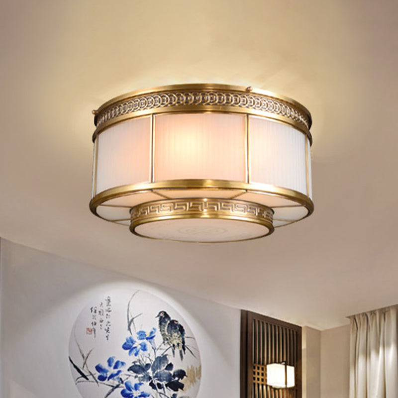 Ring Restaurant Flush Ceiling Light Colonial Opal Glass 4/6 Bulbs Gold Flush Mount Lighting Fixture Clearhalo 'Ceiling Lights' 'Close To Ceiling Lights' 'Close to ceiling' 'Flush mount' Lighting' 1454156