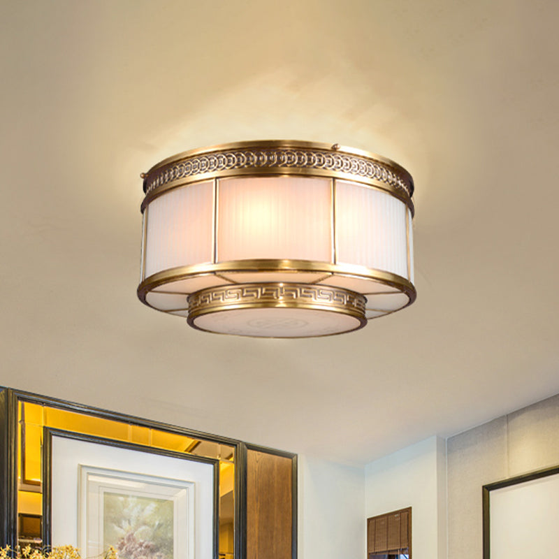 Ring Restaurant Flush Ceiling Light Colonial Opal Glass 4/6 Bulbs Gold Flush Mount Lighting Fixture Gold Clearhalo 'Ceiling Lights' 'Close To Ceiling Lights' 'Close to ceiling' 'Flush mount' Lighting' 1454157