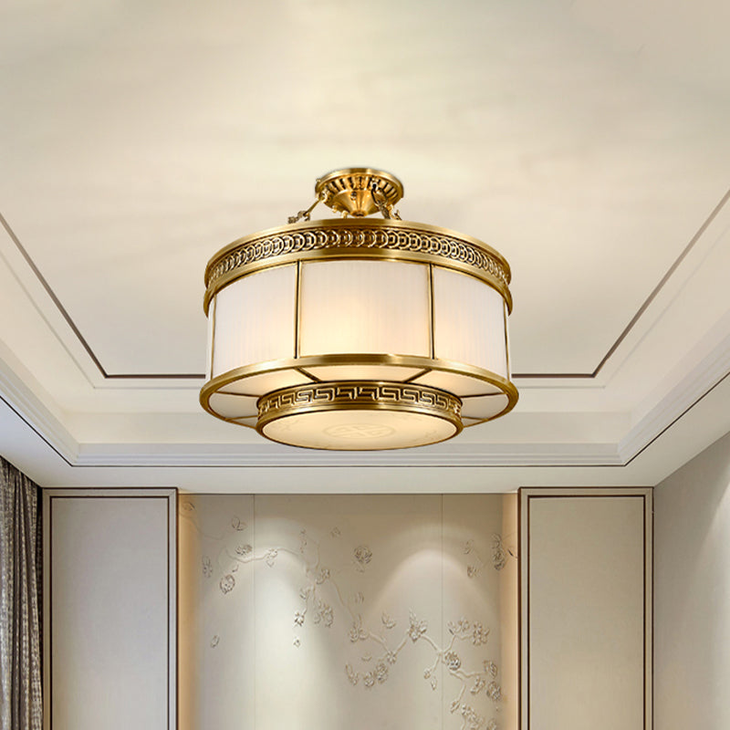 Halo Bedroom Flushmount Lighting Colonial Milky Glass 6 Bulbs Gold Semi Flush Light Fixture Clearhalo 'Ceiling Lights' 'Close To Ceiling Lights' 'Close to ceiling' 'Semi-flushmount' Lighting' 1454210