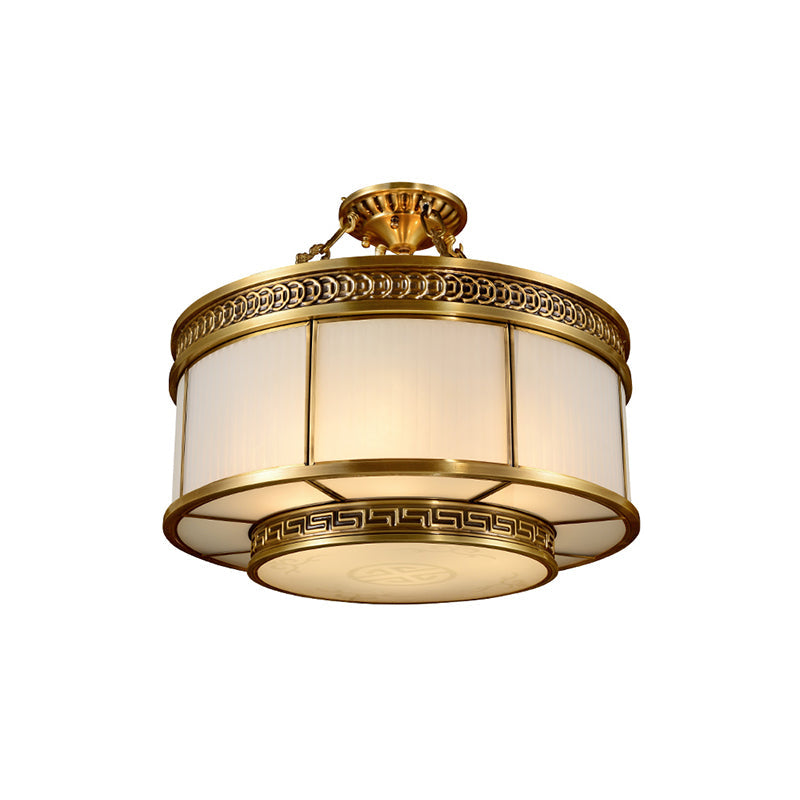 Halo Bedroom Flushmount Lighting Colonial Milky Glass 6 Bulbs Gold Semi Flush Light Fixture Clearhalo 'Ceiling Lights' 'Close To Ceiling Lights' 'Close to ceiling' 'Semi-flushmount' Lighting' 1454212