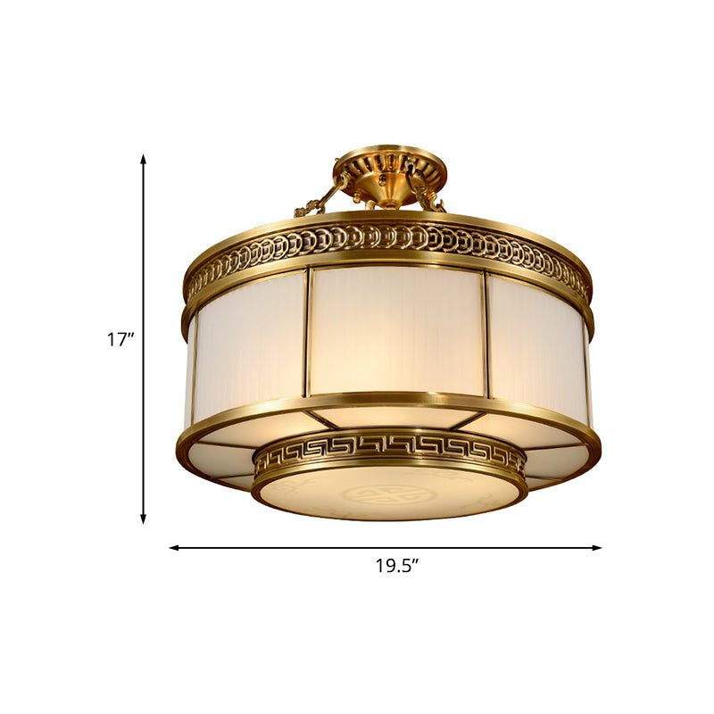 Halo Bedroom Flushmount Lighting Colonial Milky Glass 6 Bulbs Gold Semi Flush Light Fixture Clearhalo 'Ceiling Lights' 'Close To Ceiling Lights' 'Close to ceiling' 'Semi-flushmount' Lighting' 1454213