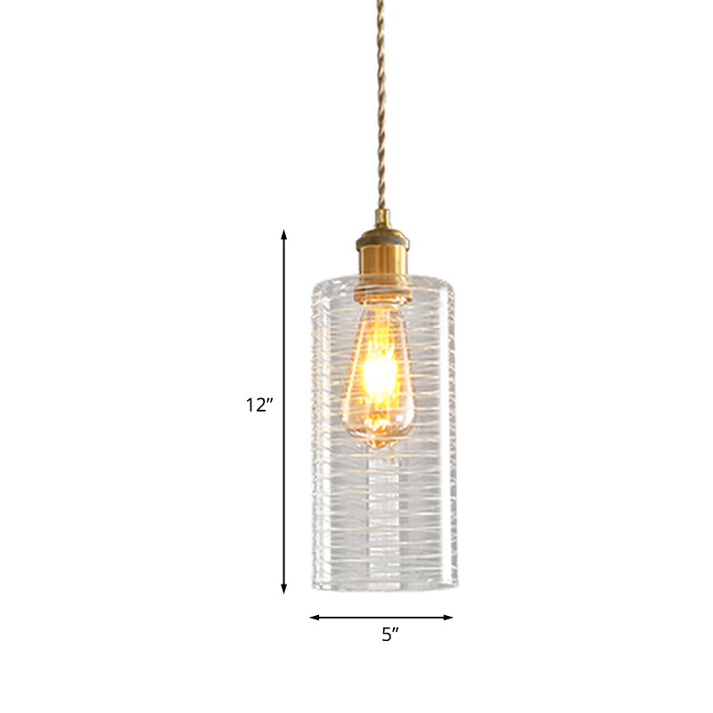 Colonialism Column Down Lighting Pendant 1-Bulb Clear Glass Hanging Ceiling Light in Gold Clearhalo 'Ceiling Lights' 'Pendant Lights' 'Pendants' Lighting' 1454243