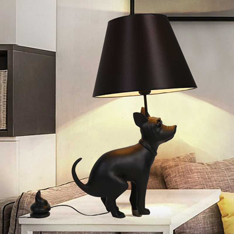 Resin Dog Nightstand Lamp Country Style 1 Bulb Bedroom Night Table Light in Black with Cone Fabric Shade Clearhalo 'Lamps' 'Table Lamps' Lighting' 1454268