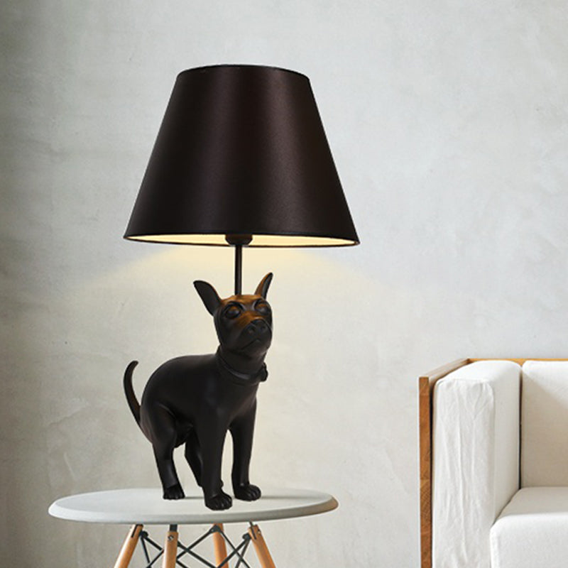 Resin Dog Nightstand Lamp Country Style 1 Bulb Bedroom Night Table Light in Black with Cone Fabric Shade Black A Clearhalo 'Lamps' 'Table Lamps' Lighting' 1454269