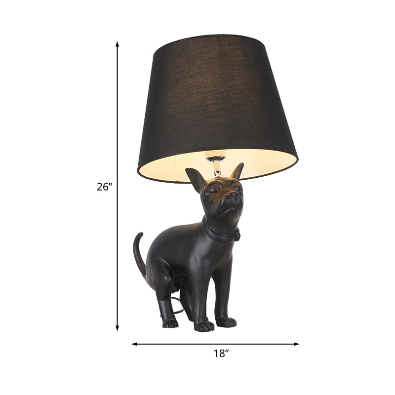 Resin Dog Nightstand Lamp Country Style 1 Bulb Bedroom Night Table Light in Black with Cone Fabric Shade Clearhalo 'Lamps' 'Table Lamps' Lighting' 1454272