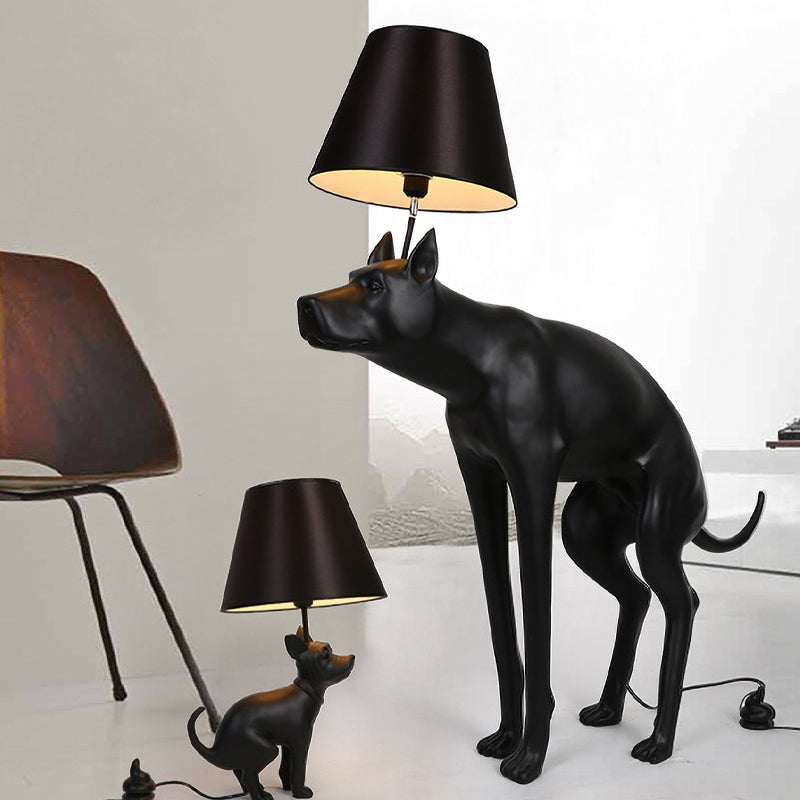 Resin Dog Nightstand Lamp Country Style 1 Bulb Bedroom Night Table Light in Black with Cone Fabric Shade Clearhalo 'Lamps' 'Table Lamps' Lighting' 1454273