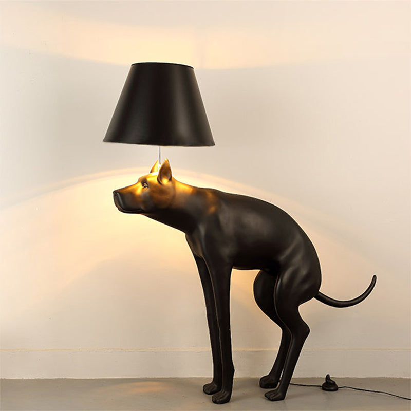 Resin Dog Nightstand Lamp Country Style 1 Bulb Bedroom Night Table Light in Black with Cone Fabric Shade Black B Clearhalo 'Lamps' 'Table Lamps' Lighting' 1454274