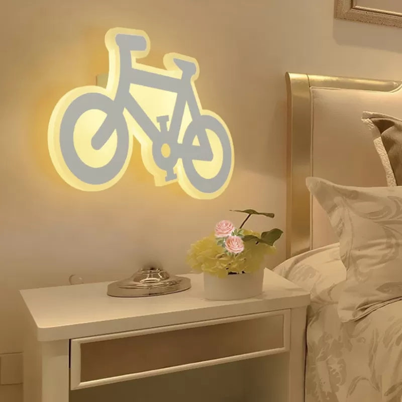 White Finish LED Wall Light Contemporary Creative Acrylic Sconce Light for Child Bedroom White Warm Bicycle Clearhalo 'Wall Lamps & Sconces' 'Wall Lights' Lighting' 14543