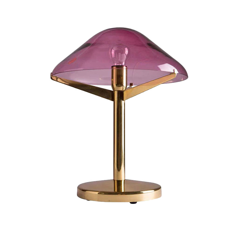 Vintage Jellyfish Table Lighting Purple Glass 1 Light Bedside Night Stand Lamp with Brass Stand Clearhalo 'Lamps' 'Table Lamps' Lighting' 1454340