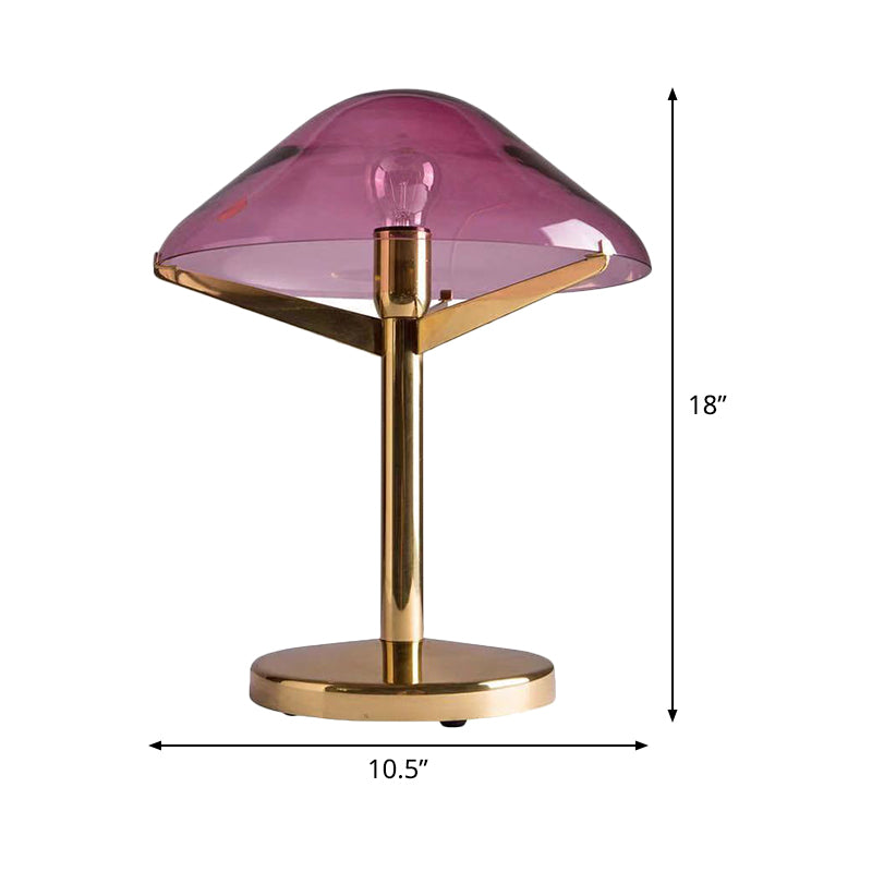 Vintage Jellyfish Table Lighting Purple Glass 1 Light Bedside Night Stand Lamp with Brass Stand Clearhalo 'Lamps' 'Table Lamps' Lighting' 1454342