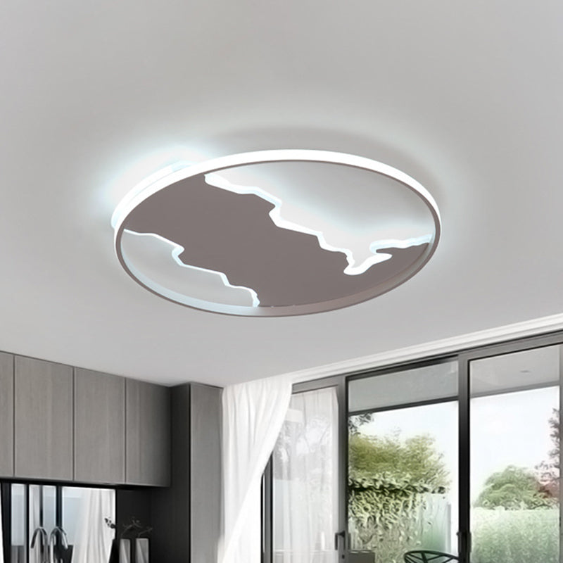 Thin Loop Acrylic Ceiling Lighting Nordic White LED Flush Mount Fixture in Warm/White Light with Zigzag Panel Inside, 16.5