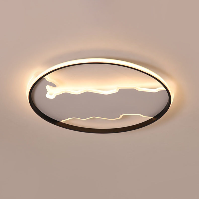 Thin Loop Acrylic Ceiling Lighting Nordic White LED Flush Mount Fixture in Warm/White Light with Zigzag Panel Inside, 16.5