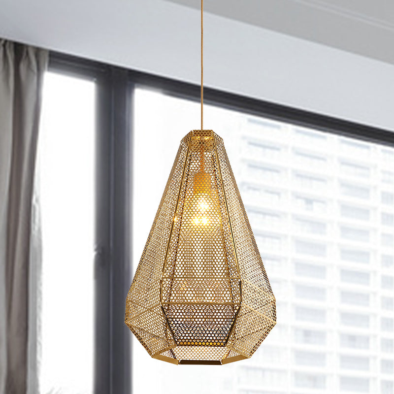 Colonial Cutout Diamond Suspension Light 1-Bulb Stainless Steel Down Lighting Pendant in Gold Clearhalo 'Ceiling Lights' 'Pendant Lights' 'Pendants' Lighting' 1454464