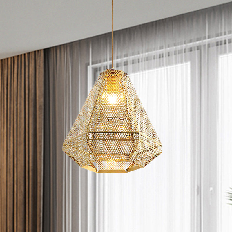 Colonial Cutout Diamond Suspension Light 1-Bulb Stainless Steel Down Lighting Pendant in Gold Clearhalo 'Ceiling Lights' 'Pendant Lights' 'Pendants' Lighting' 1454471