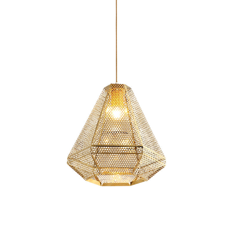 Colonial Cutout Diamond Suspension Light 1-Bulb Stainless Steel Down Lighting Pendant in Gold Clearhalo 'Ceiling Lights' 'Pendant Lights' 'Pendants' Lighting' 1454472