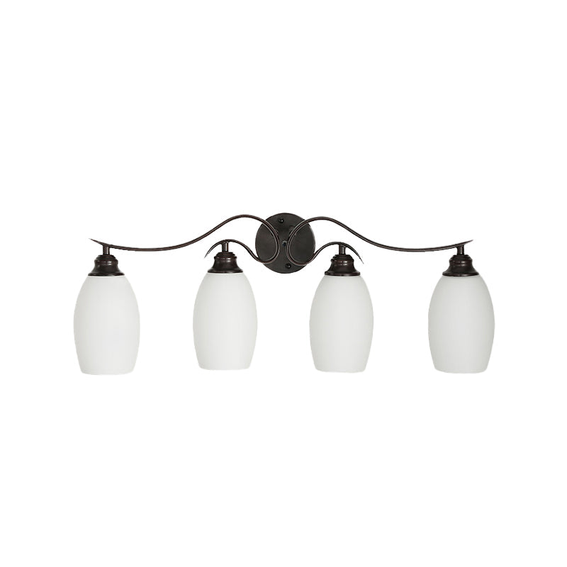 3/4 Lights Vanity Wall Sconce Traditional Elongated Dome Milk Glass Wall Light in Black for Bathroom Clearhalo 'Vanity Lights' 'Wall Lights' Lighting' 1454569