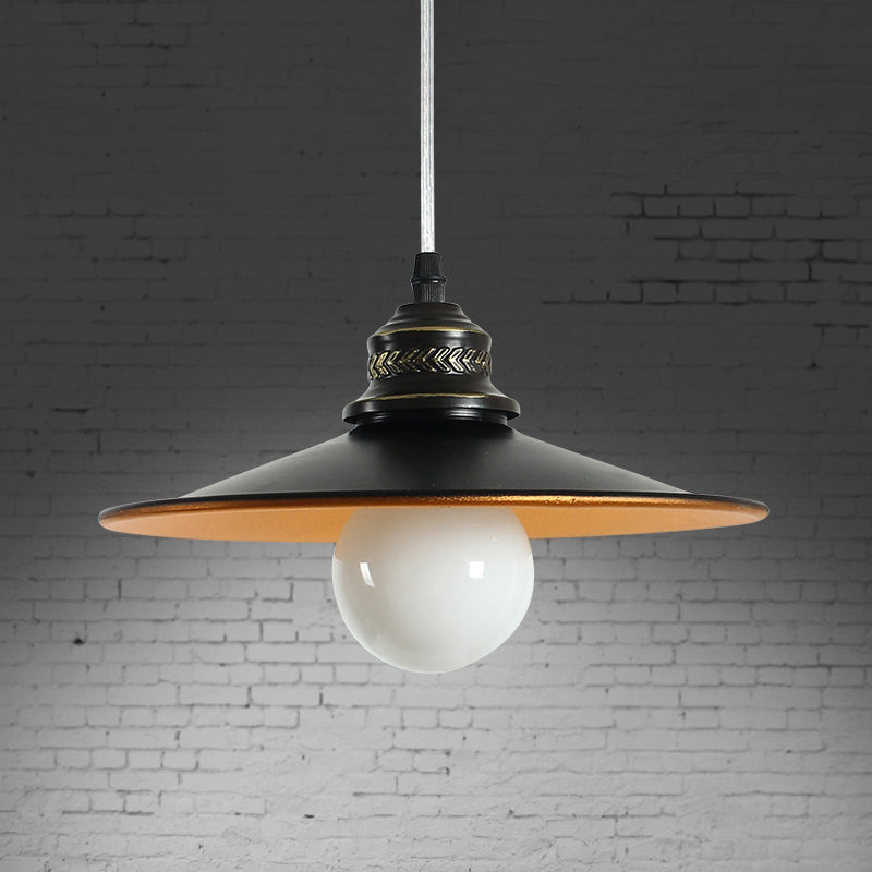 Saucer Iron Ceiling Pendant Lamp Industrial 1-Bulb Restaurant Suspension Lighting in Black, 8.5