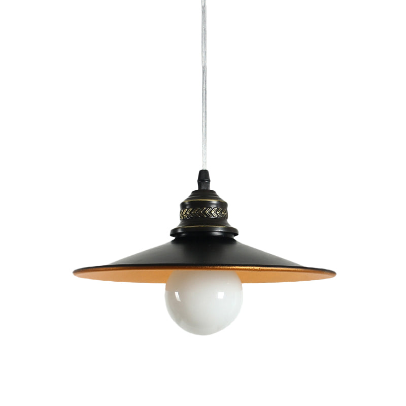 Saucer Iron Ceiling Pendant Lamp Industrial 1-Bulb Restaurant Suspension Lighting in Black, 8.5