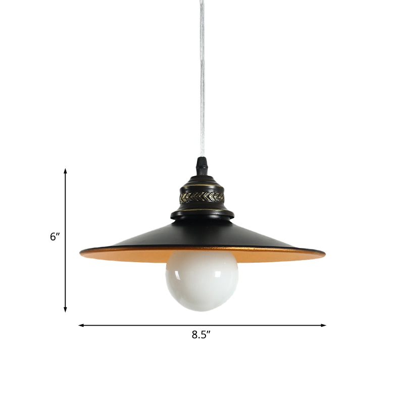 Saucer Iron Ceiling Pendant Lamp Industrial 1-Bulb Restaurant Suspension Lighting in Black, 8.5