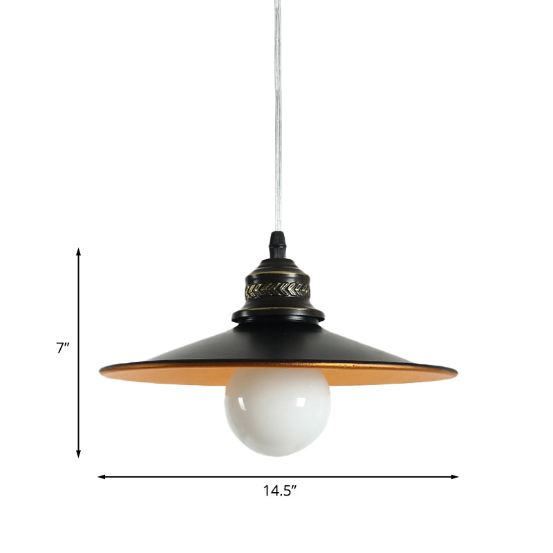 Saucer Iron Ceiling Pendant Lamp Industrial 1-Bulb Restaurant Suspension Lighting in Black, 8.5