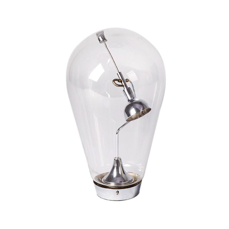 LED Bowl Desk Light Industrial Silver Metal Night Table Lamp with Bulb-Shaped Clear Glass Shade, 6.5