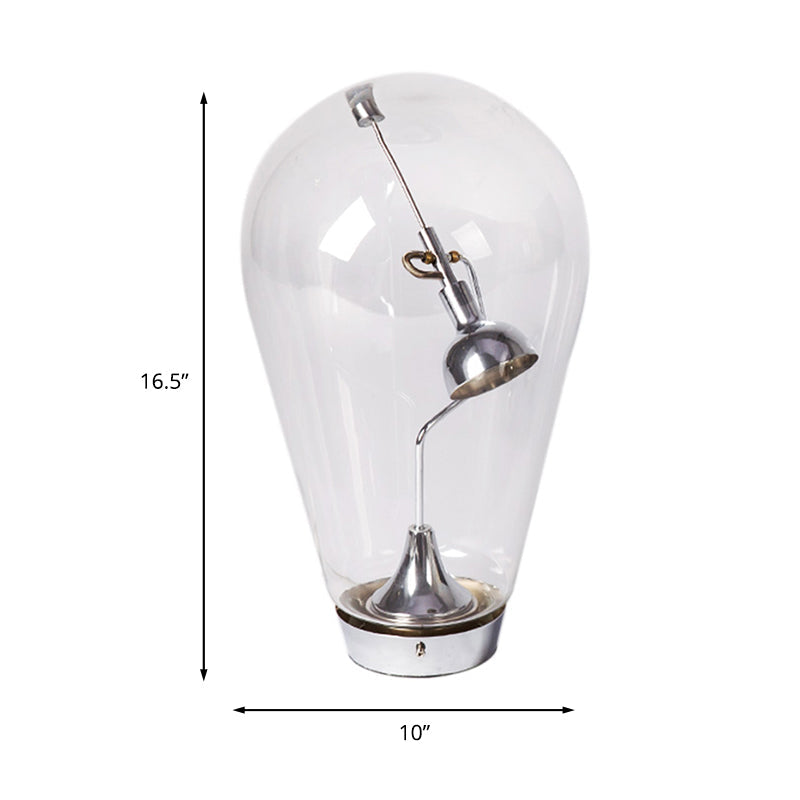 LED Bowl Desk Light Industrial Silver Metal Night Table Lamp with Bulb-Shaped Clear Glass Shade, 6.5