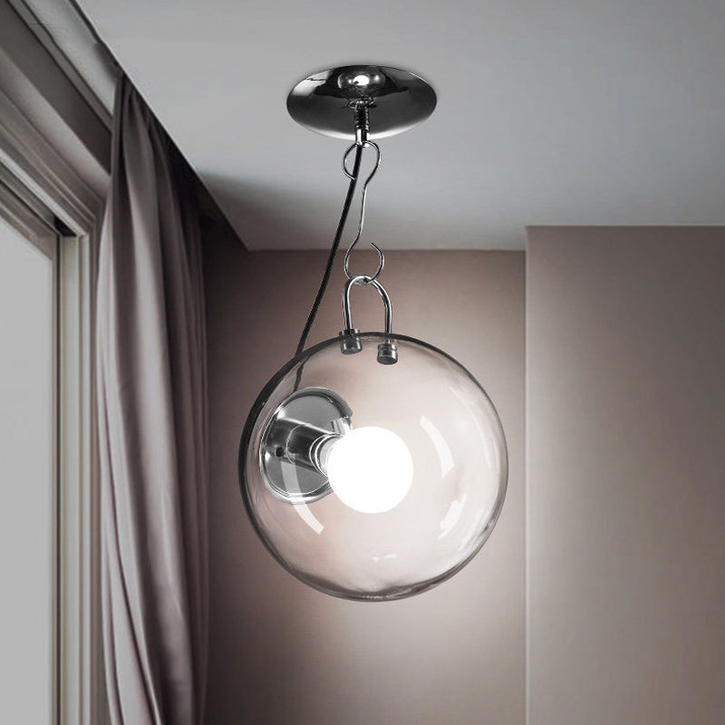 Small Globe Clear Glass Flushmount Minimalism Single Chrome Semi Flush Mount Ceiling Light Clearhalo 'Ceiling Lights' 'Close To Ceiling Lights' 'Close to ceiling' 'Glass shade' 'Glass' 'Pendant Lights' 'Semi-flushmount' Lighting' 1454872