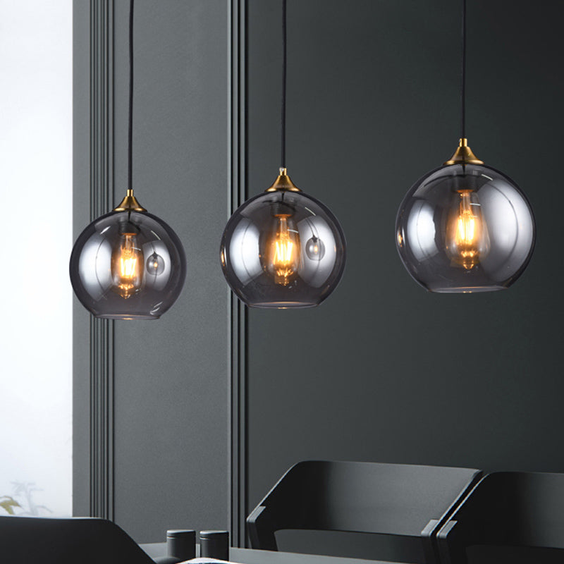 Dome Shade Suspended Lighting Fixture Retro Smoke Grey Glass Brass Pendant Light Fixture Clearhalo 'Ceiling Lights' 'Glass shade' 'Glass' 'Modern Pendants' 'Modern' 'Pendant Lights' 'Pendants' Lighting' 1455029