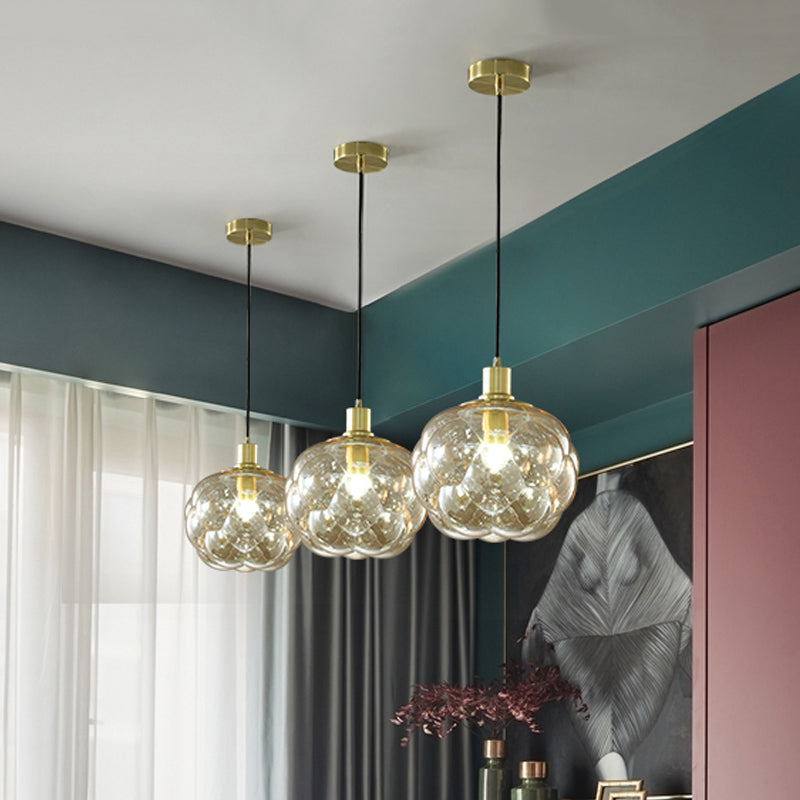 Simple Creative Swelling Globe Pendant Smoke Grey/Amber Glass Single Bedside Hanging Light Fixture Clearhalo 'Ceiling Lights' 'Chandeliers' 'Glass shade' 'Glass' 'Modern Pendants' 'Modern' 'Pendant Lights' 'Pendants' Lighting' 1455053