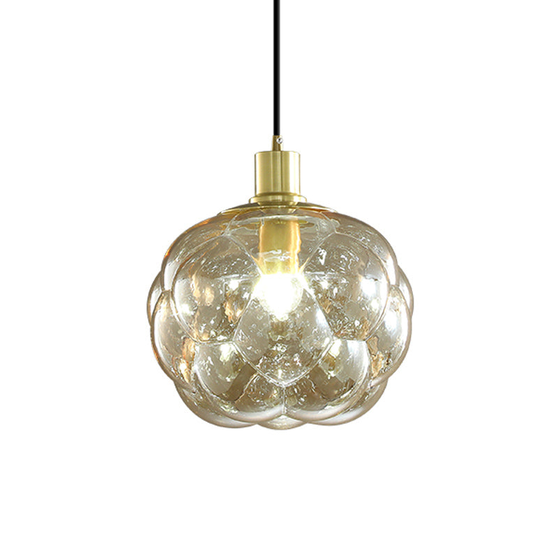 Simple Creative Swelling Globe Pendant Smoke Grey/Amber Glass Single Bedside Hanging Light Fixture Clearhalo 'Ceiling Lights' 'Chandeliers' 'Glass shade' 'Glass' 'Modern Pendants' 'Modern' 'Pendant Lights' 'Pendants' Lighting' 1455054