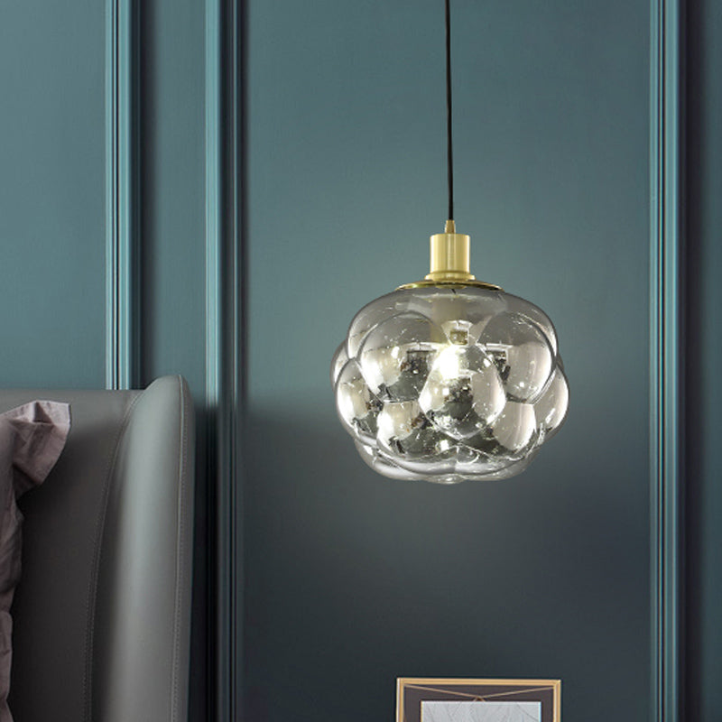 Simple Creative Swelling Globe Pendant Smoke Grey/Amber Glass Single Bedside Hanging Light Fixture Clearhalo 'Ceiling Lights' 'Chandeliers' 'Glass shade' 'Glass' 'Modern Pendants' 'Modern' 'Pendant Lights' 'Pendants' Lighting' 1455057