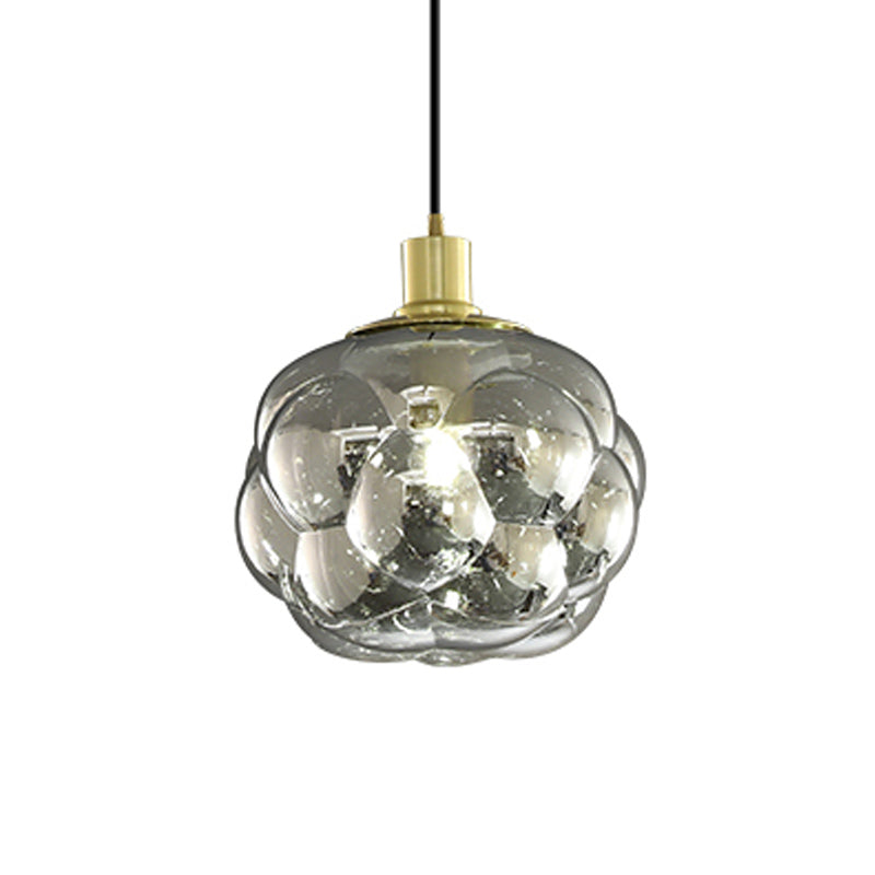 Simple Creative Swelling Globe Pendant Smoke Grey/Amber Glass Single Bedside Hanging Light Fixture Clearhalo 'Ceiling Lights' 'Chandeliers' 'Glass shade' 'Glass' 'Modern Pendants' 'Modern' 'Pendant Lights' 'Pendants' Lighting' 1455059