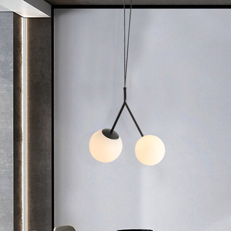 White Glass Furcated Drop Lamp Minimalist 2 Lights Black Chandelier Pendant Light Clearhalo 'Ceiling Lights' 'Chandeliers' 'Modern Chandeliers' 'Modern' Lighting' 1455079