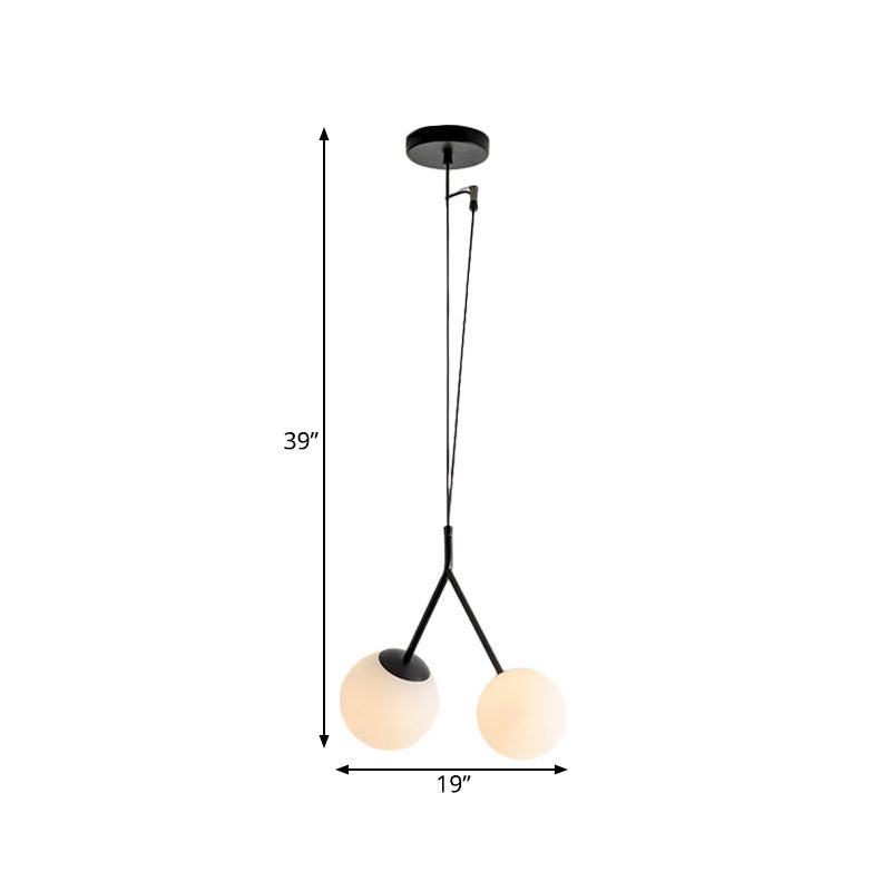 White Glass Furcated Drop Lamp Minimalist 2 Lights Black Chandelier Pendant Light Clearhalo 'Ceiling Lights' 'Chandeliers' 'Modern Chandeliers' 'Modern' Lighting' 1455082