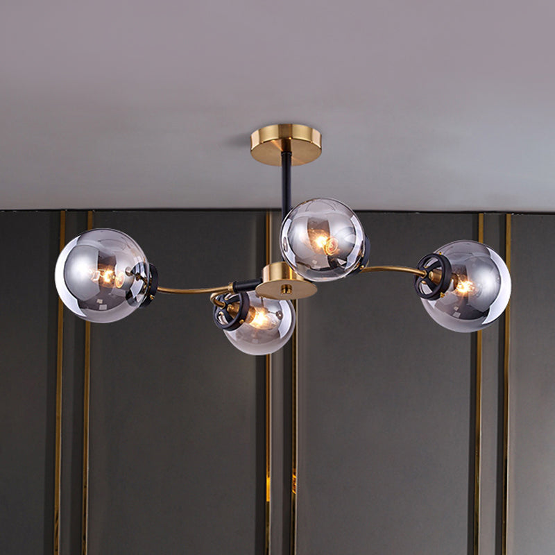 Mid Century Swirling Semi Flush Light Smoke Grey Glass 4 Bulbs Bedroom Ceiling Lighting Fixture Smoke Gray Clearhalo 'Ceiling Lights' 'Close To Ceiling Lights' 'Close to ceiling' 'Glass shade' 'Glass' 'Semi-flushmount' Lighting' 1455212