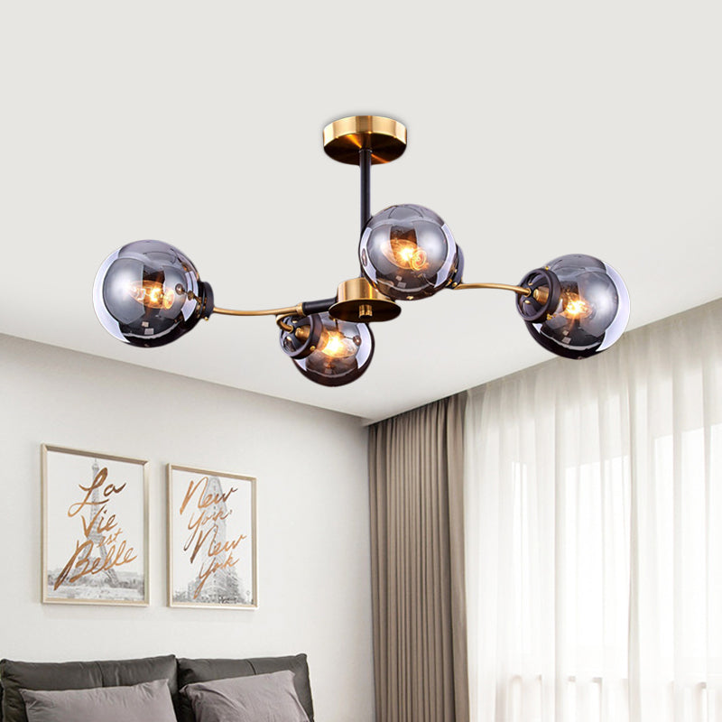 Mid Century Swirling Semi Flush Light Smoke Grey Glass 4 Bulbs Bedroom Ceiling Lighting Fixture Clearhalo 'Ceiling Lights' 'Close To Ceiling Lights' 'Close to ceiling' 'Glass shade' 'Glass' 'Semi-flushmount' Lighting' 1455213