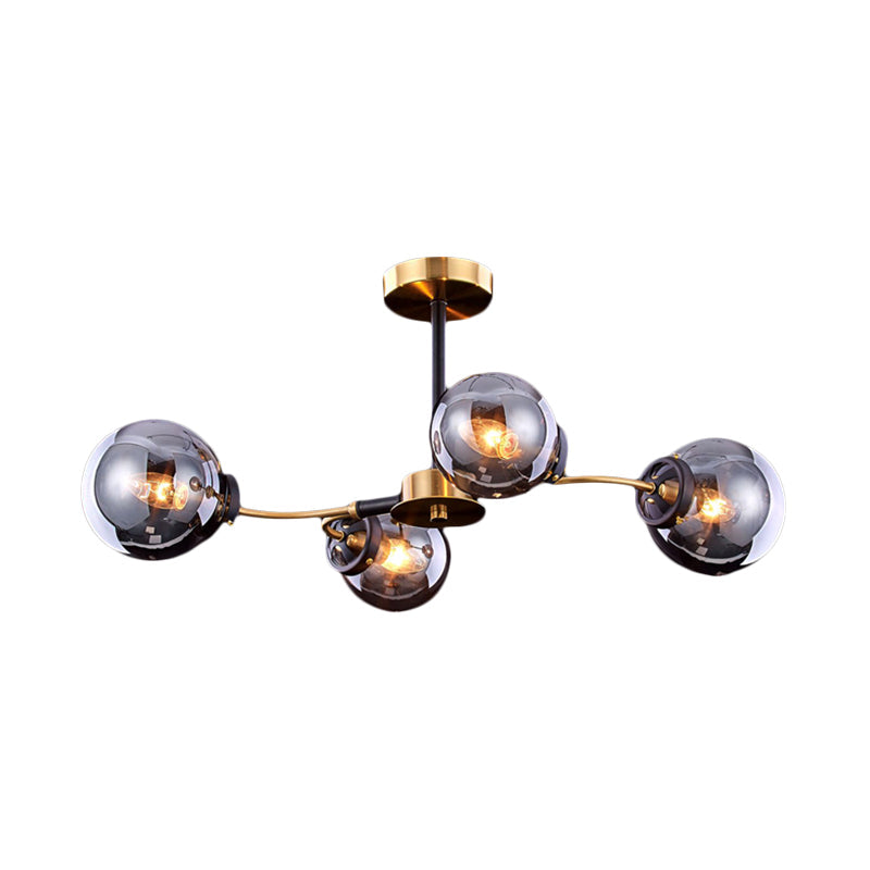 Mid Century Swirling Semi Flush Light Smoke Grey Glass 4 Bulbs Bedroom Ceiling Lighting Fixture Clearhalo 'Ceiling Lights' 'Close To Ceiling Lights' 'Close to ceiling' 'Glass shade' 'Glass' 'Semi-flushmount' Lighting' 1455215