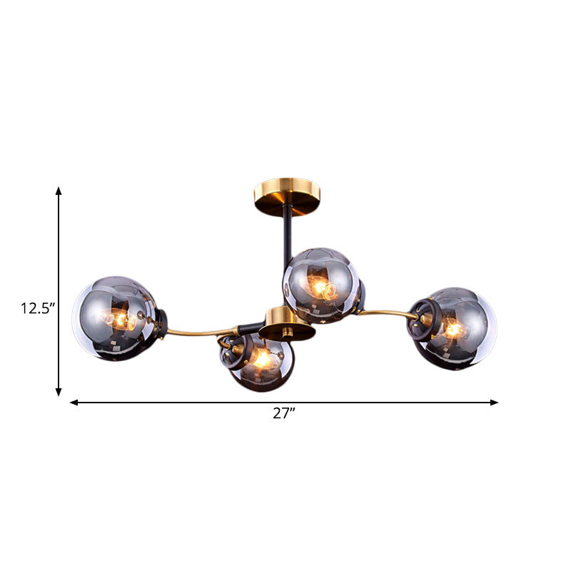 Mid Century Swirling Semi Flush Light Smoke Grey Glass 4 Bulbs Bedroom Ceiling Lighting Fixture Clearhalo 'Ceiling Lights' 'Close To Ceiling Lights' 'Close to ceiling' 'Glass shade' 'Glass' 'Semi-flushmount' Lighting' 1455216